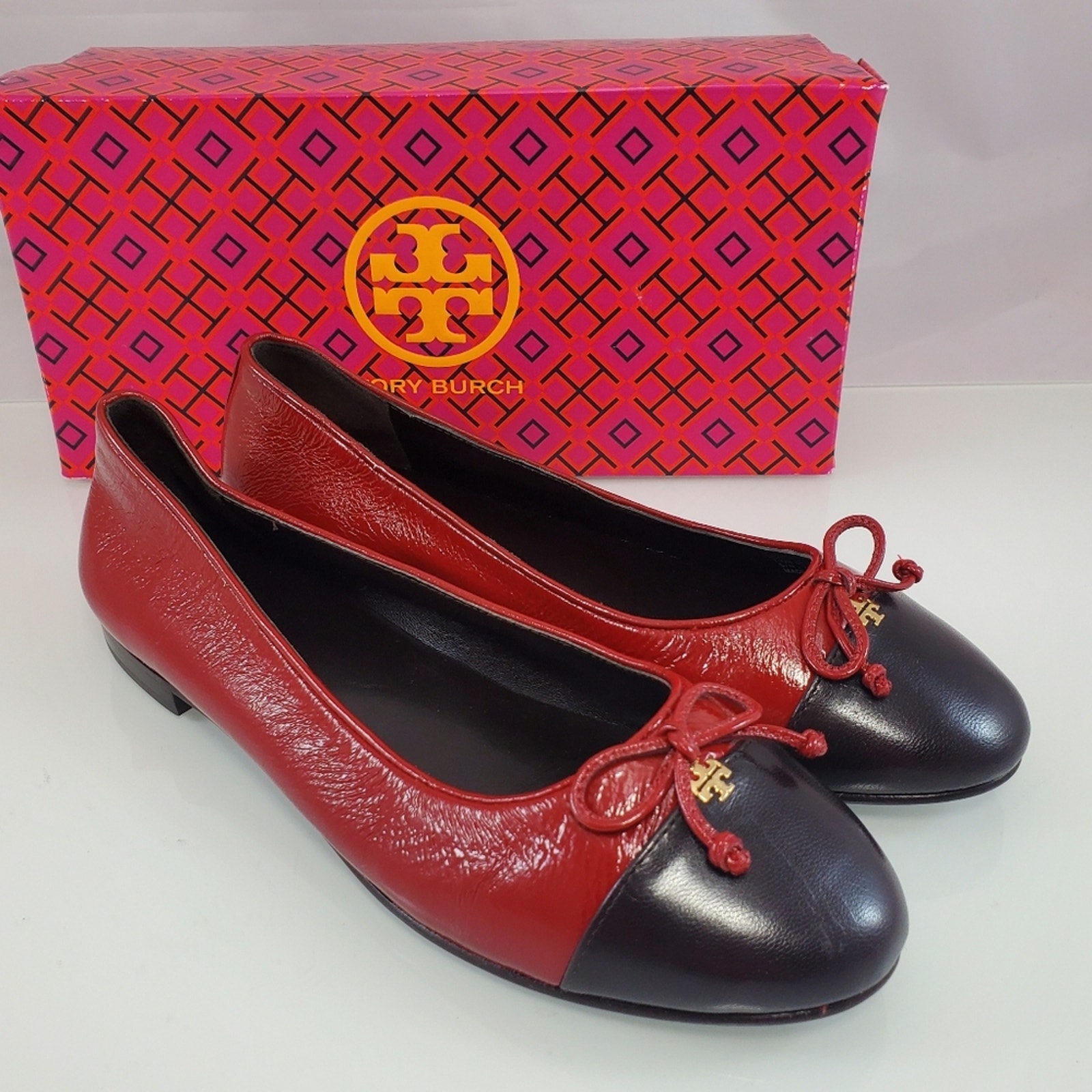 Nwt$325 Tory Burch Cap Toe Ballet Flats In Brick Lane/Coco Sz 7.5